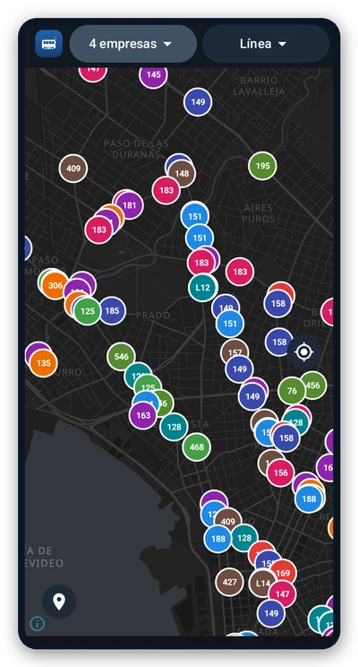 Mapa con los ómnibus en vivo